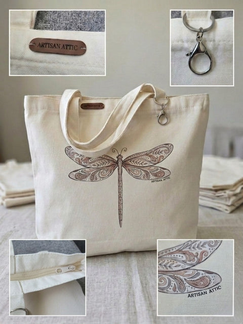 Dragonfly Zippered Tote Bag