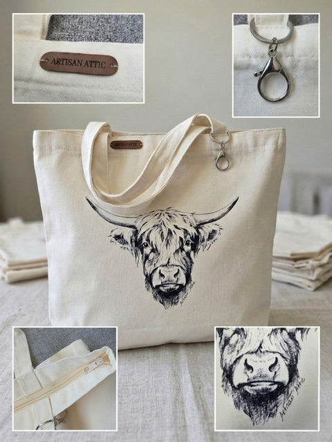 Highland Cow Zippered Tote Bag - The Local Space