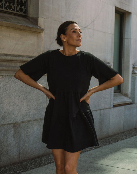 100% Cotton Tiered Dress - Black - The Local Space