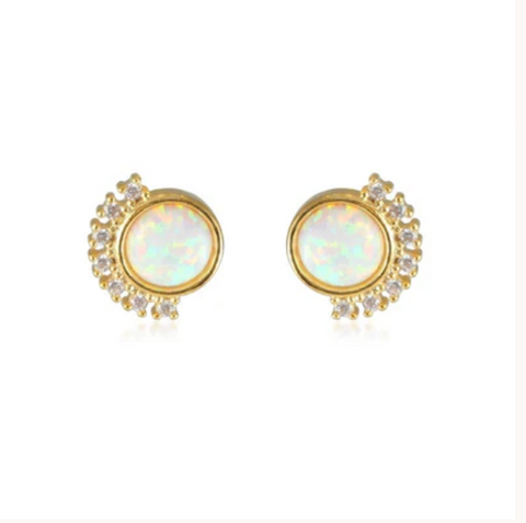 Opal Whirl Stud Earrings - Gold Plated