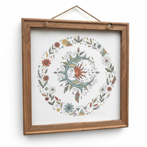 Boho Sun & Moon Canvas Wood Frame Sign