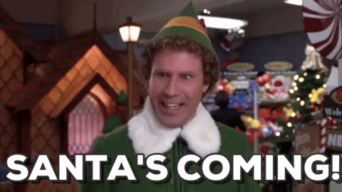 Buddy the Elf shouting Santa's coming