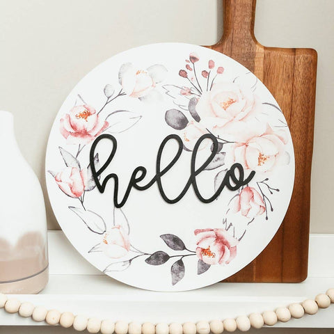 Hello Wooden Sign 12 Inch Round 3D Lettering Wall Decor - The Local Space