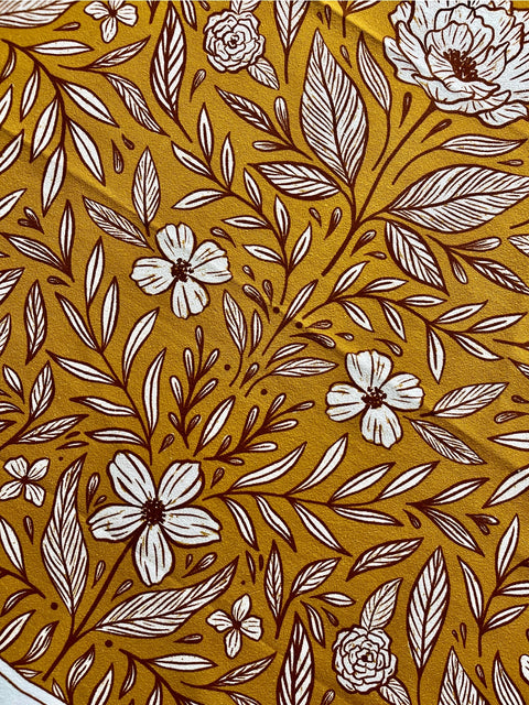 Yellow Floral Tea Towel - 100% Cotton