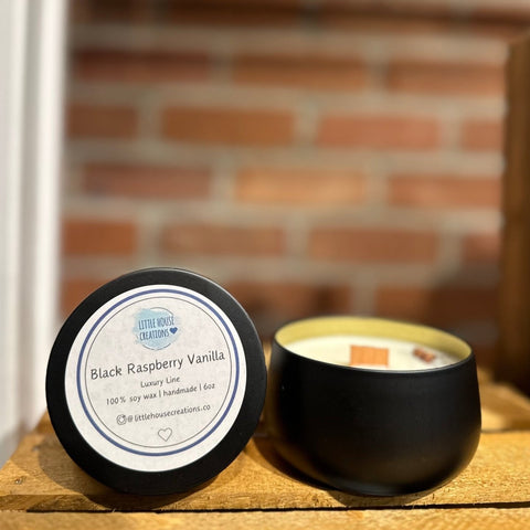 Little House Creations black raspberry vanilla wood wick candle 6oz tin - The Local Space