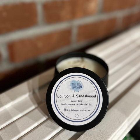 Little House Creations Bourbon Sandalwood wood wick candle 6oz soy candle - The Local Space