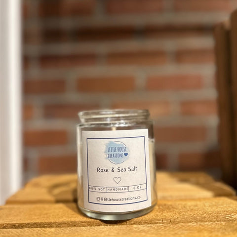 Little House Creations rose and sea salt soy candle 6oz - The Local Space
