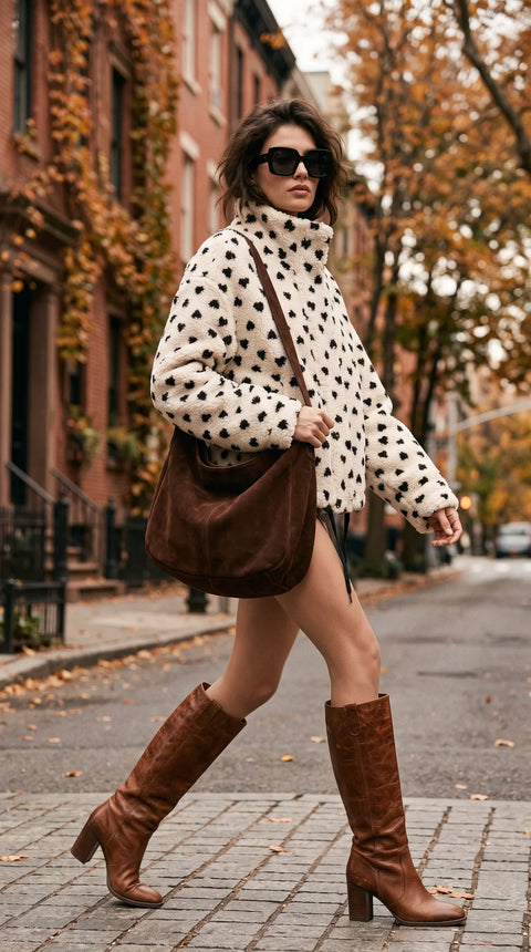 Cleo Plush Teddy Coat - Heart Print