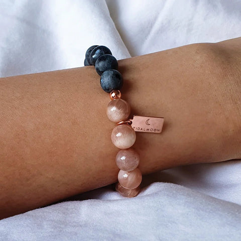 Tidal Moon Larvikite + Peach Moonstone Bracelet - The Local Space