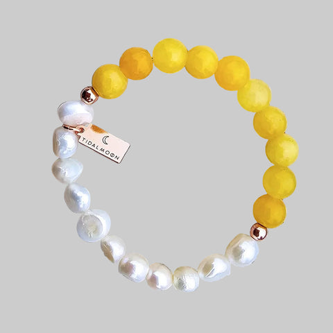 Tidal Moon Solar Plexus Chakra Bracelet - Beeswax Jade + Pearl - The Local Space