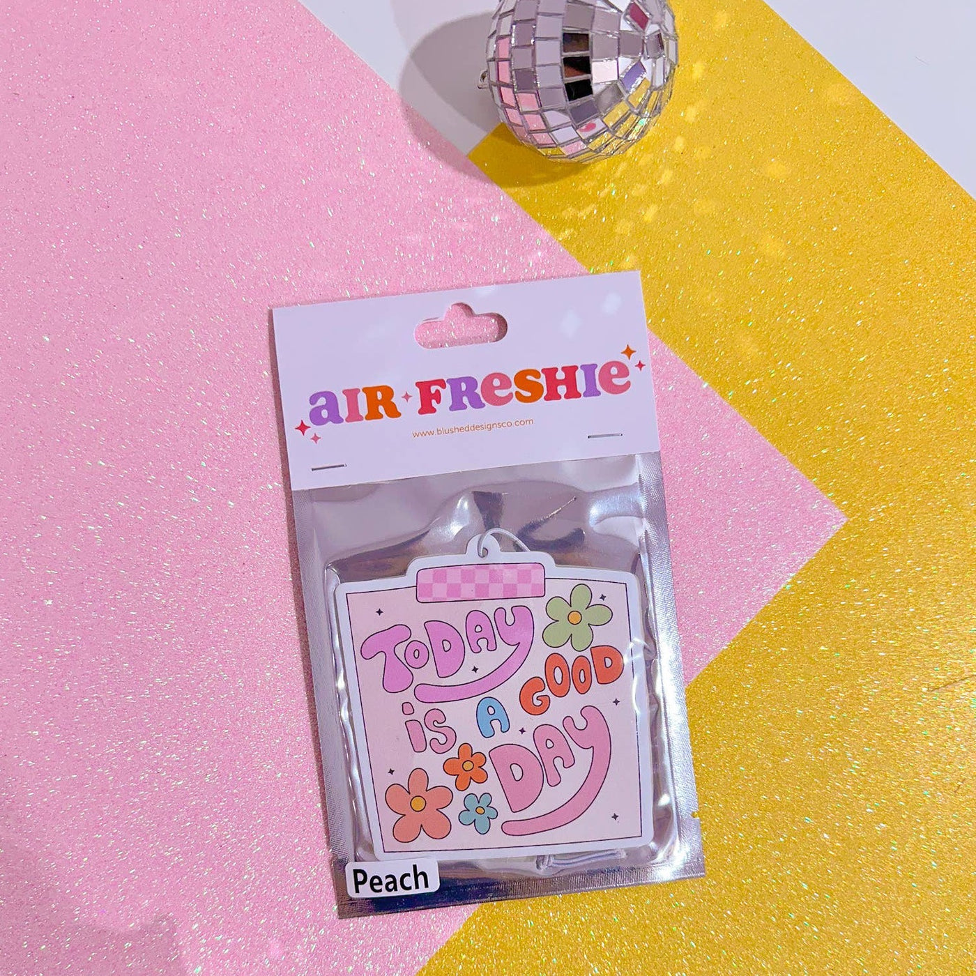 BlushedDesigns Co. - Today is a Good Day Doodle Car Air Freshener (Peach Scent) - The Local Space