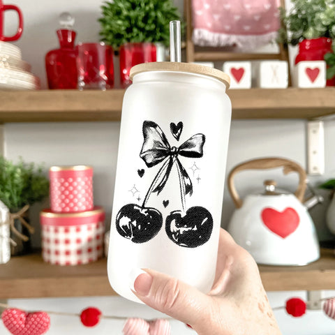 Half Tone Cherries | Frosted Glass Can