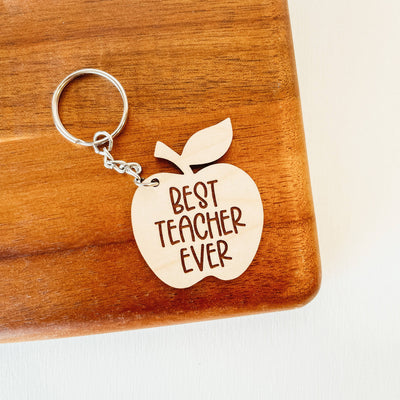 Best Teacher Ever Apple Wooden Keychain - The Local Space