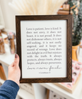 Knotty Design | Love Never Fails Framed Wood Sign, The Local Space, Local Canadian Brands