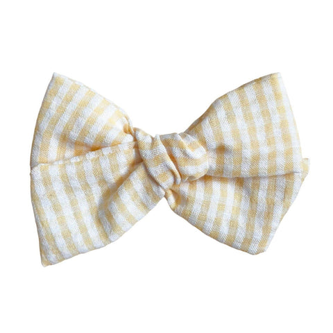 Lemon Gingham Pinwheel Bow Headband