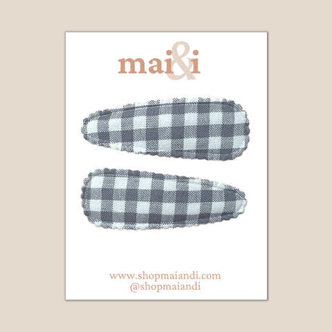 Grey Gingham Snap Clip Set