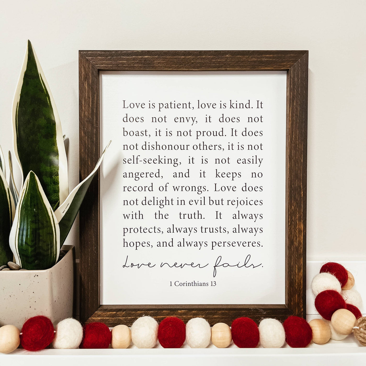 Knotty Design | Love Never Fails Framed Wood Sign, The Local Space, Local Canadian Brands