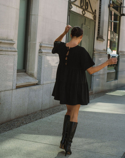 100% Cotton Tiered Dress - Black