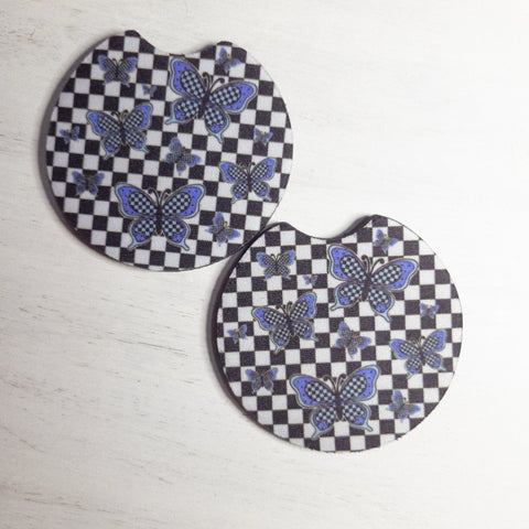 Checkered Butterflies | Car Coasters