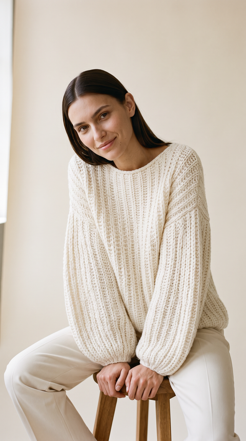 Evianna Cozy Knit Sweater - Cream