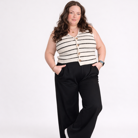Priv LuxeFlow Trouser Pant - Pleated Pull-On Wide Leg Pant Black