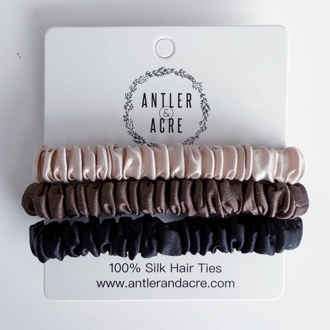 Antler & Acre Micro Silk Scrunchie Trio
