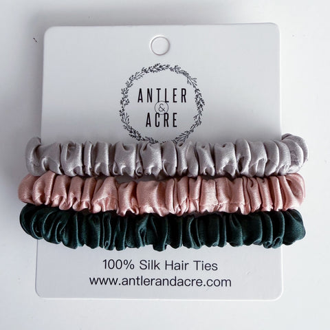 Antler & Acre Micro Silk Scrunchie Trio