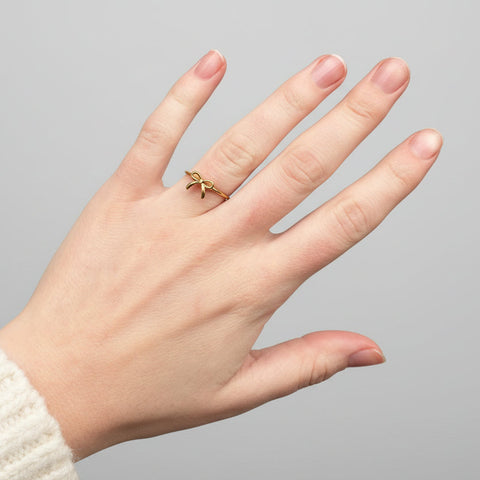 The Jazzy Owl Dainty Bow Adjustable Ring - 18K Gold Plated