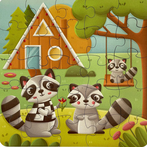 Raccoon Family Wooden Puzzle for Kids