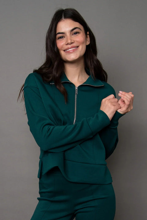 Mayura Soft Knit Half Zip Pullover - Dark Green