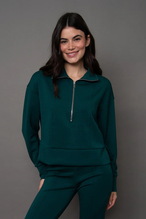 Mayura Soft Knit Half Zip Pullover - Dark Green