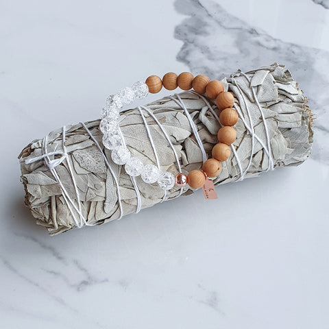Crackle Clear Quartz + Cedarwood | Bracelet