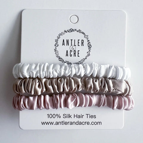 Antler & Acre Micro Silk Scrunchie Trio - The Local Space
