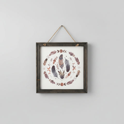 Feathers & Moon Phases Canvas Wood Frame Sign