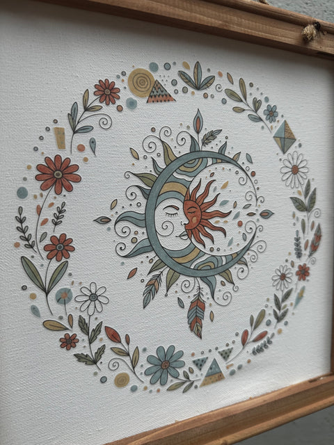 Boho Sun & Moon Canvas Wood Frame Sign
