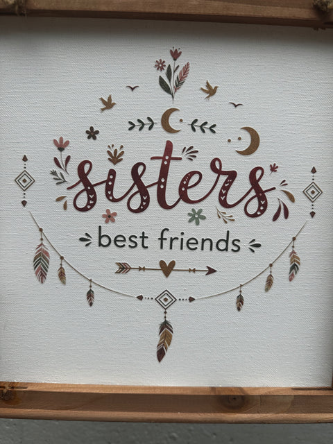 Sisters, Best Friends Canvas Wood Frame Sign