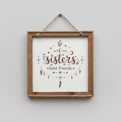 Sisters, Best Friends Canvas Wood Frame Sign