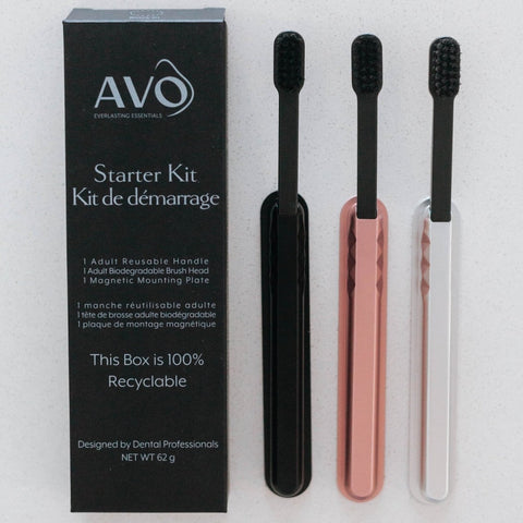 AVO Everlasting Essentials eco toothbrush starter kit magnetic mount biodegradable brush head - The Local Space