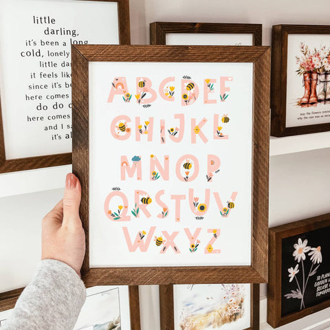 Bee Alphabet Framed Wood Sign - The Local Space