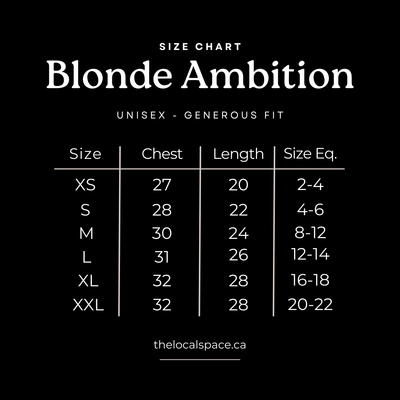 Grandma Crewneck Blonde Ambition,The Local Space, Local Canadian Brands, Size Guide