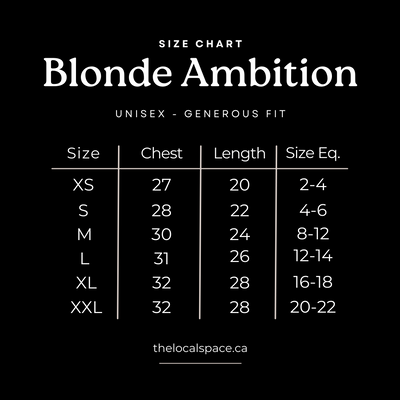 Fur Mama Crewneck Blonde Ambition, The Local Space, Local Canadian Brands, Size Guide