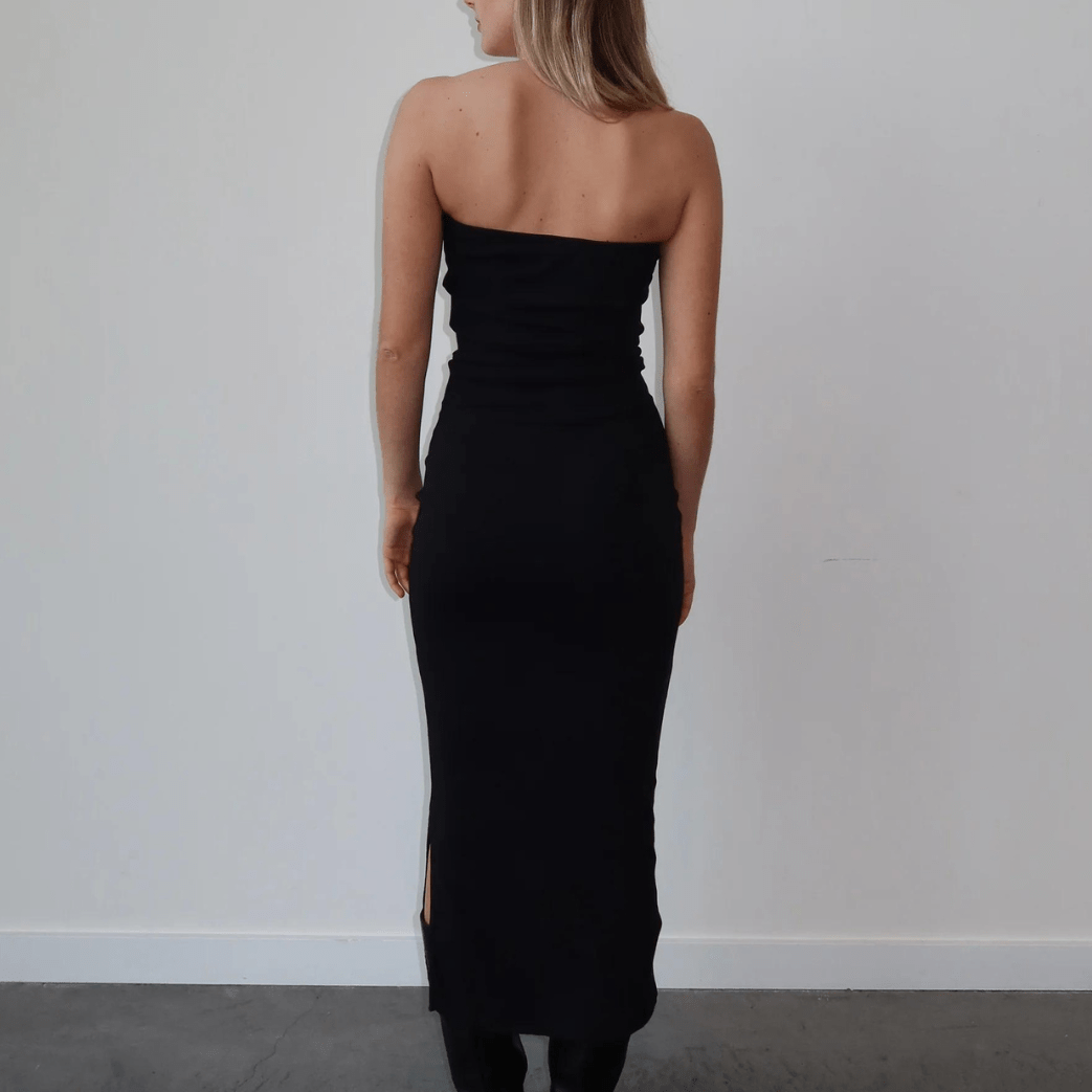 Ribbed Strapless Maxi Dress | Black - The Local Space