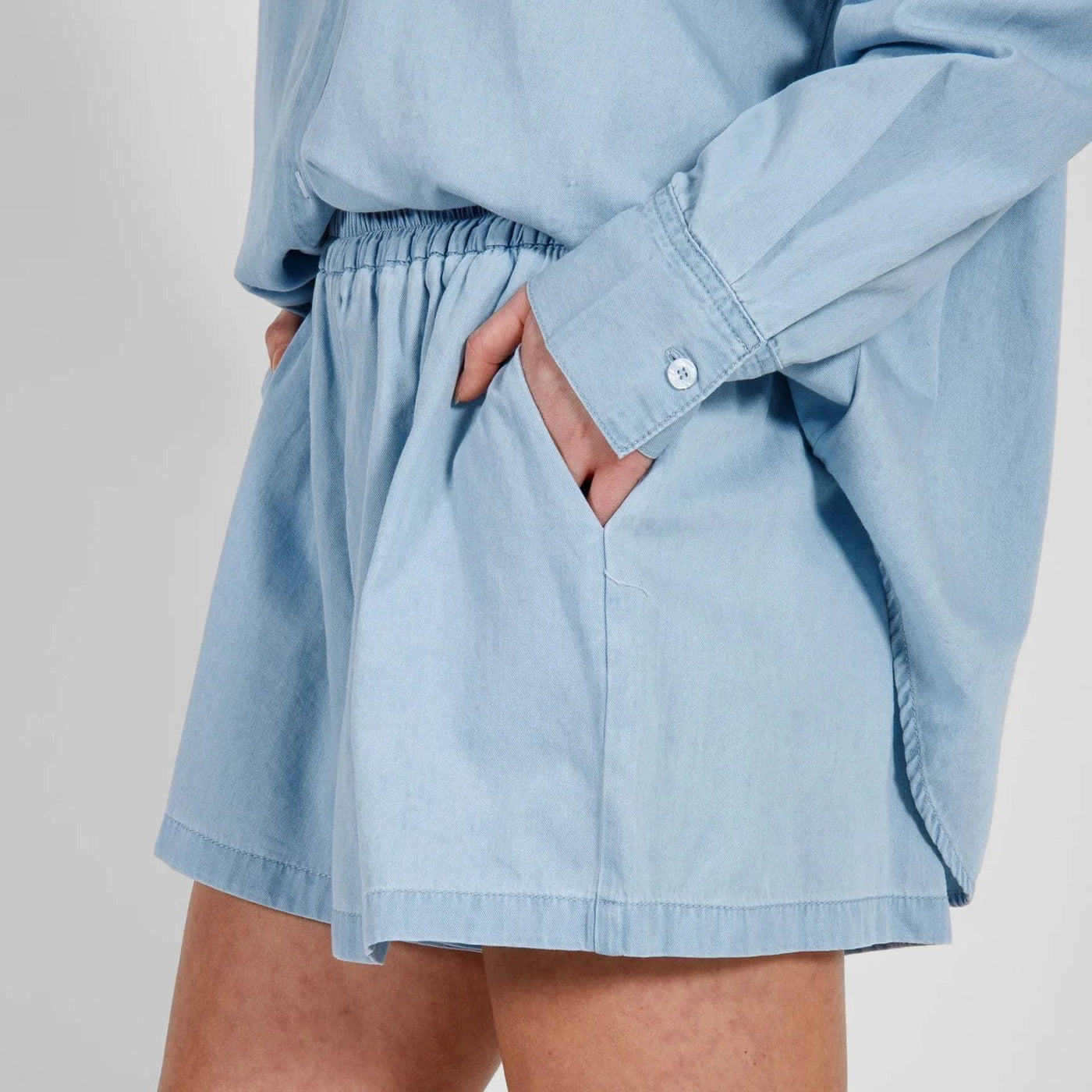 Chambray Denim High Waisted Shorts - The Local Space