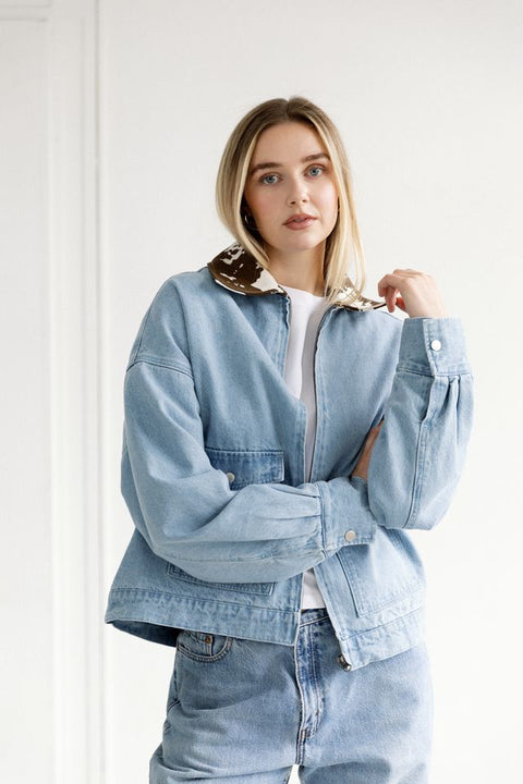 1981 Denim Jacket - Vintage Blue & Cow Print Collar