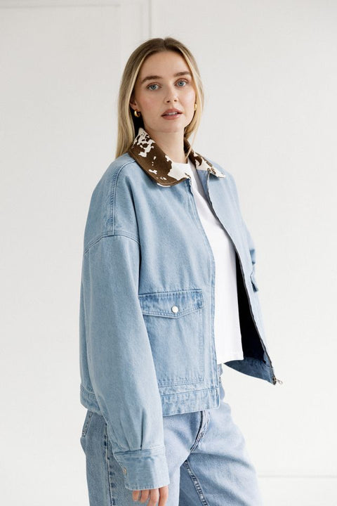 1981 Denim Jacket - Vintage Blue & Cow Print Collar