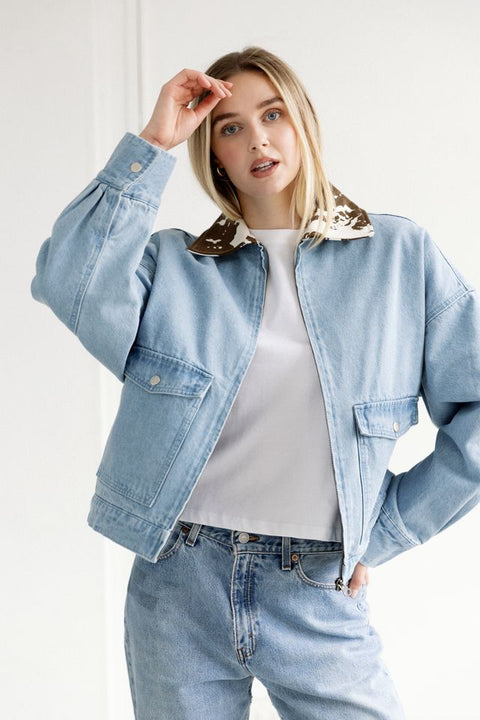 1981 Denim Jacket - Vintage Blue & Cow Print Collar