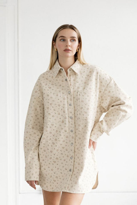 Floral Shania Denim Jacket - Cream & Pink