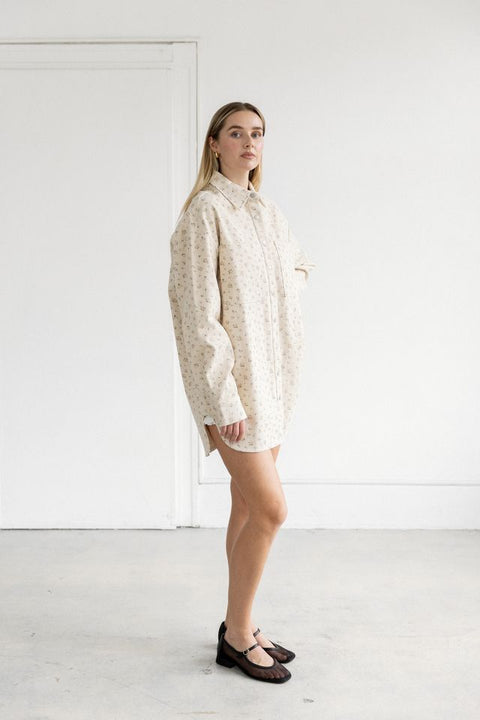 Floral Shania Denim Jacket - Cream & Pink