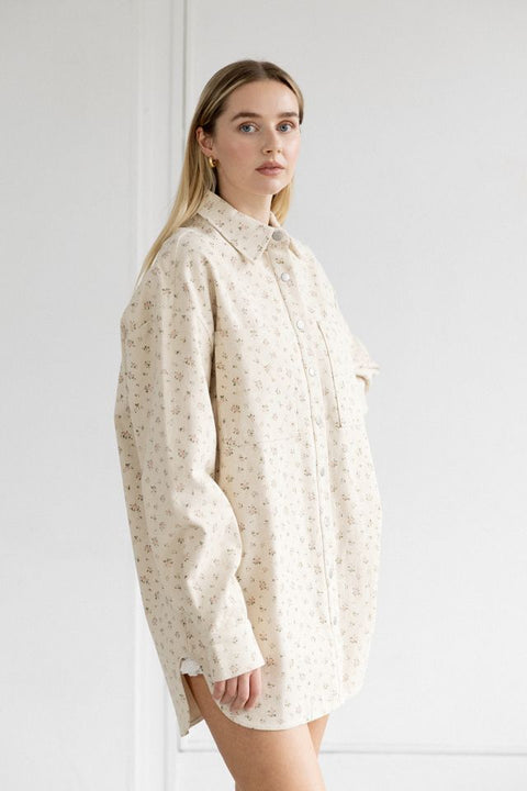Floral Shania Denim Jacket - Cream & Pink