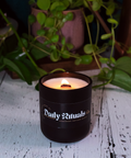 last call wood wick candle in matte black glass jar